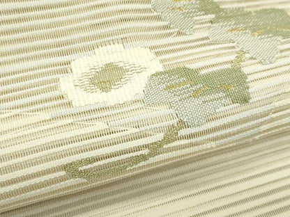 平和屋着物＊夏物　八寸名古屋帯　絽綴れ　地紙重ね草花文　金銀糸　正絹　逸品　CABJ9049rv