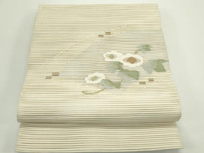 平和屋着物＊夏物　八寸名古屋帯　絽綴れ　地紙重ね草花文　金銀糸　正絹　逸品　CABJ9049rv