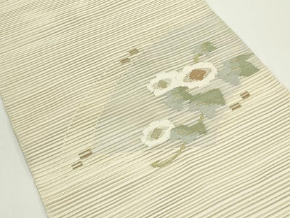 平和屋着物＊夏物　八寸名古屋帯　絽綴れ　地紙重ね草花文　金銀糸　正絹　逸品　CABJ9049rv
