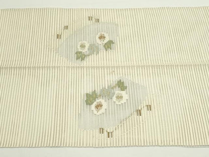 平和屋着物＊夏物　八寸名古屋帯　絽綴れ　地紙重ね草花文　金銀糸　正絹　逸品　CABJ9049rv