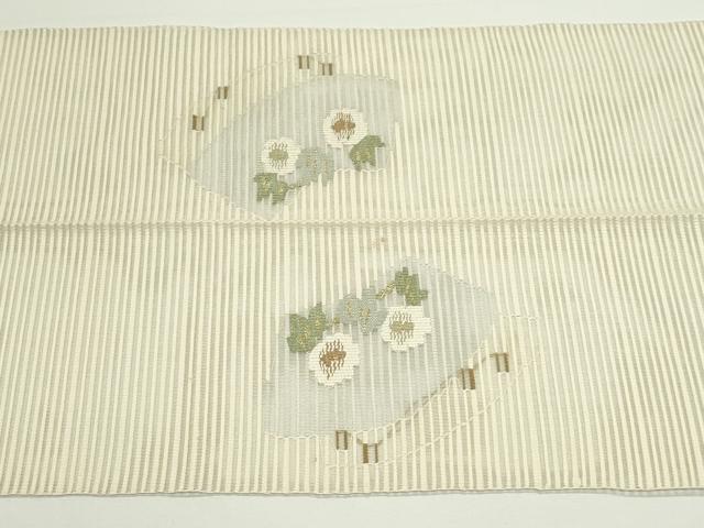 平和屋着物＊夏物　八寸名古屋帯　絽綴れ　地紙重ね草花文　金銀糸　正絹　逸品　CABJ9049rv