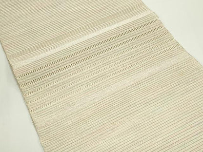 平和屋着物＊夏物　八寸名古屋帯　絽綴れ　横段文　銀糸　正絹　逸品　CABJ9051rv