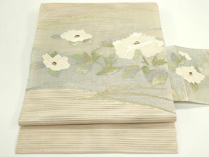 平和屋着物＊夏物　八寸名古屋帯　絽綴れ　草花文　金銀糸　正絹　逸品　CABJ9054rv