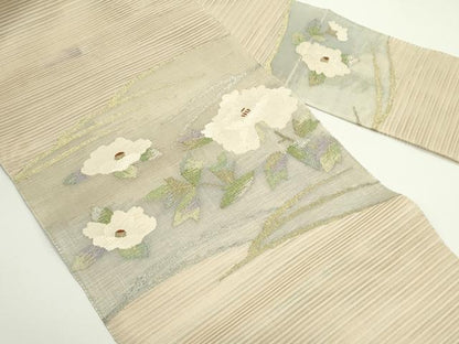 平和屋着物＊夏物　八寸名古屋帯　絽綴れ　草花文　金銀糸　正絹　逸品　CABJ9054rv