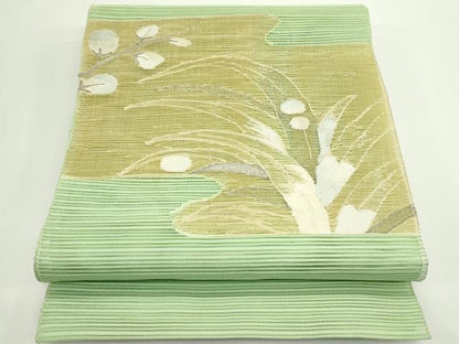 平和屋着物＊夏物　八寸名古屋帯　絽綴れ　草花文　銀糸　正絹　逸品　CABJ9055rv