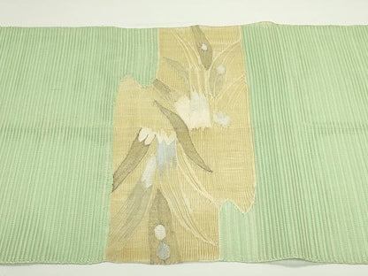 平和屋着物＊夏物　八寸名古屋帯　絽綴れ　草花文　銀糸　正絹　逸品　CABJ9055rv