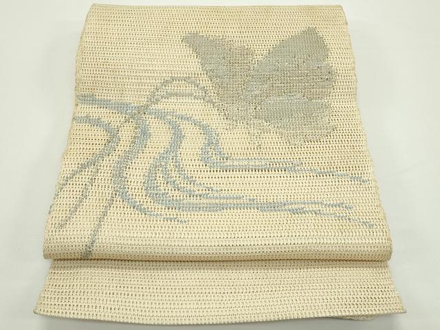 平和屋着物＊夏物　八寸名古屋帯　流水舞蝶文　正絹　逸品　CABJ9095rv
