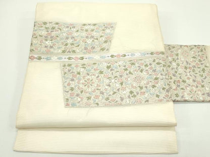 平和屋着物＊夏物　九寸名古屋帯　唐織　草花文　銀糸　正絹　逸品　CABJ9099rv