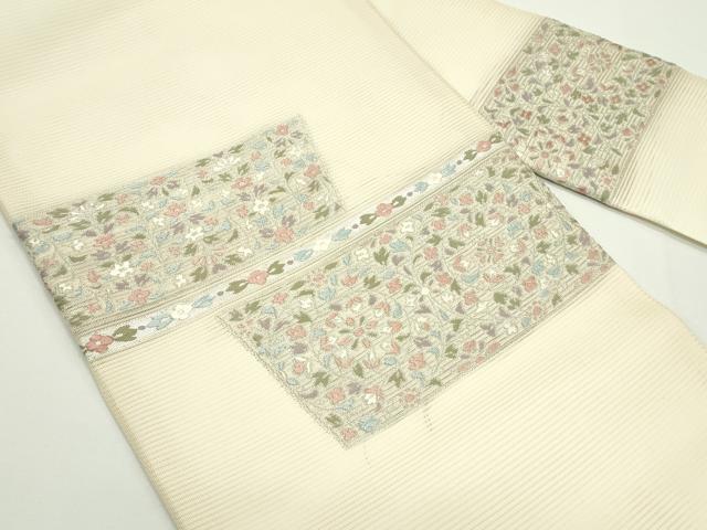 平和屋着物＊夏物　九寸名古屋帯　唐織　草花文　銀糸　正絹　逸品　CABJ9099rv