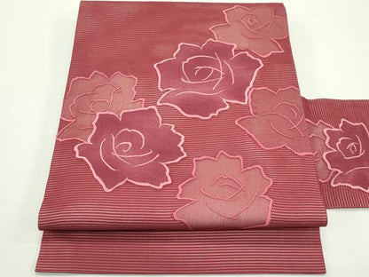 平和屋着物＊夏物　九寸名古屋帯　刺繍　薔薇　正絹　逸品　CABJ9101rv