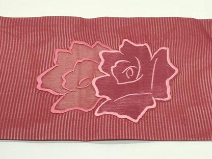 平和屋着物＊夏物　九寸名古屋帯　刺繍　薔薇　正絹　逸品　CABJ9101rv