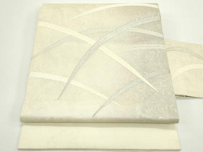 平和屋着物＊夏物　九寸名古屋帯　芝草文　銀糸　正絹　逸品　CABJ9103rv