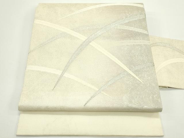 平和屋着物＊夏物　九寸名古屋帯　芝草文　銀糸　正絹　逸品　CABJ9103rv