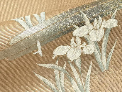 平和屋着物＊夏物　九寸名古屋帯　杜若　金銀糸　正絹　逸品　CABJ9104rv