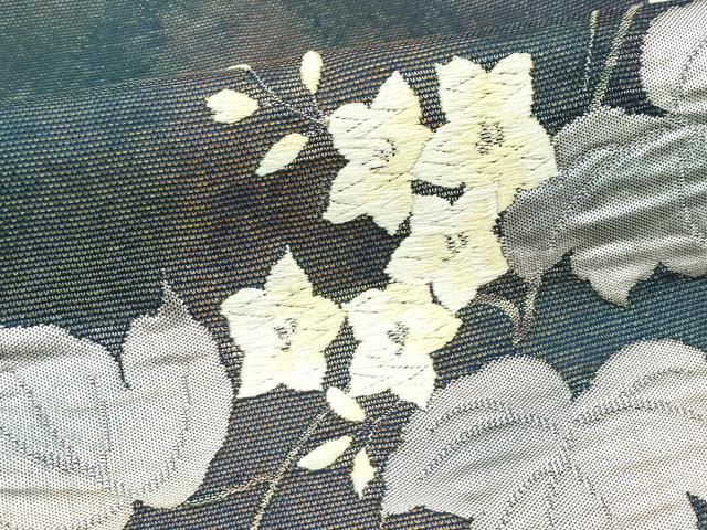平和屋着物＊夏物　九寸名古屋帯　唐織　草花文　銀糸　正絹　逸品　未使用　CABJ9106rv