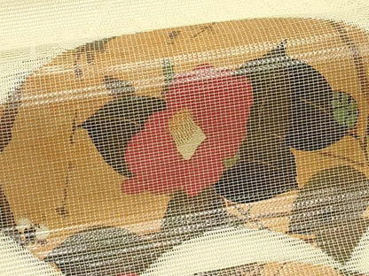 平和屋着物＊夏物　九寸名古屋帯　地紙枝花文　銀糸　正絹　逸品　未使用　CABJ9107rv