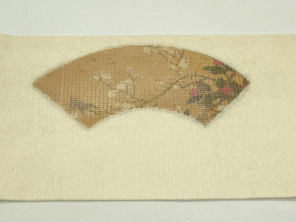 平和屋着物＊夏物　九寸名古屋帯　地紙枝花文　銀糸　正絹　逸品　未使用　CABJ9107rv