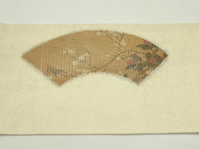 平和屋着物＊夏物　九寸名古屋帯　地紙枝花文　銀糸　正絹　逸品　未使用　CABJ9107rv