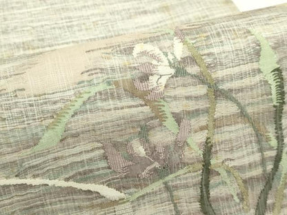 平和屋着物＊夏物　太鼓柄袋帯　すくい織　流水草花文　正絹　逸品　CABJ9112rv