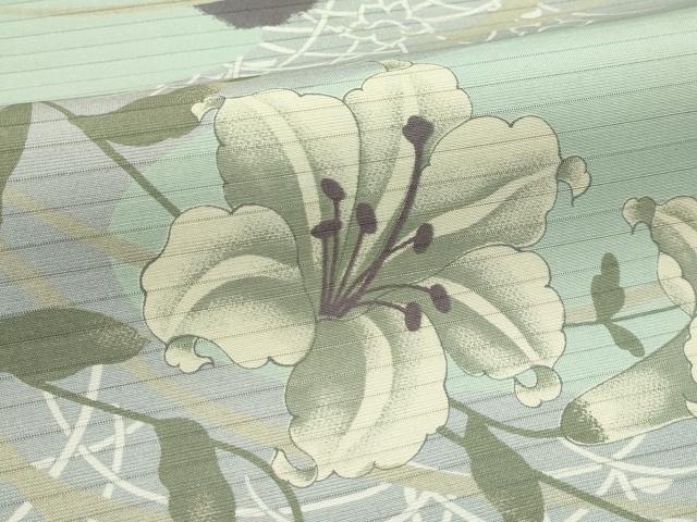 平和屋着物＊夏物　両面　全通柄　京袋帯　草花文　未使用　CABJ9115rv