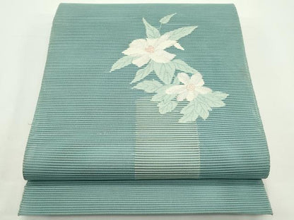 平和屋着物＊夏物　八寸名古屋帯　絽綴れ　草花文　銀糸　正絹　逸品　CABJ9123rv
