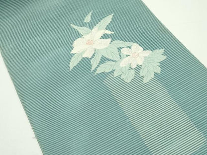 平和屋着物＊夏物　八寸名古屋帯　絽綴れ　草花文　銀糸　正絹　逸品　CABJ9123rv