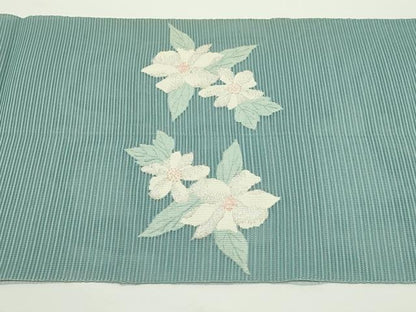 平和屋着物＊夏物　八寸名古屋帯　絽綴れ　草花文　銀糸　正絹　逸品　CABJ9123rv