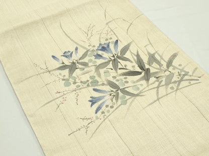 平和屋着物＊夏物　八寸名古屋帯　手描き　草花文　麻　逸品　CABJ9129rv
