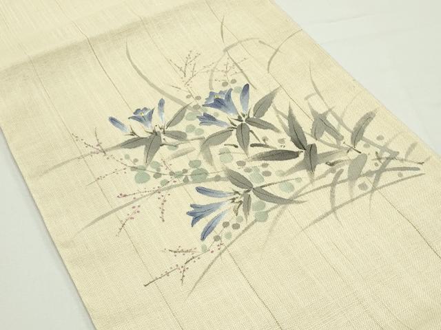 平和屋着物＊夏物　八寸名古屋帯　手描き　草花文　麻　逸品　CABJ9129rv