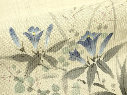 平和屋着物＊夏物　八寸名古屋帯　手描き　草花文　麻　逸品　CABJ9129rv