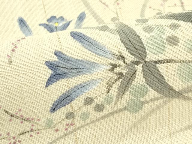 平和屋着物＊夏物　八寸名古屋帯　手描き　草花文　麻　逸品　CABJ9129rv