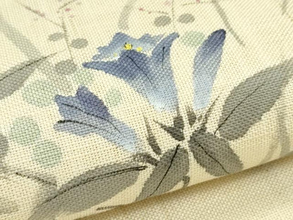 平和屋着物＊夏物　八寸名古屋帯　手描き　草花文　麻　逸品　CABJ9129rv