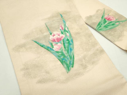 平和屋着物＊夏物　九寸名古屋帯　草花文　正絹　逸品　CABJ9131rv