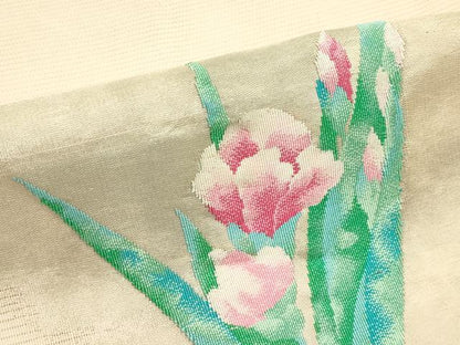 平和屋着物＊夏物　九寸名古屋帯　草花文　正絹　逸品　CABJ9131rv