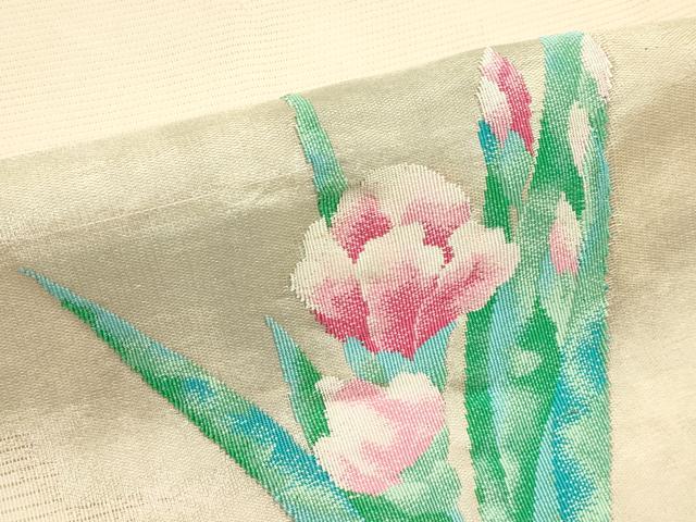 平和屋着物＊夏物　九寸名古屋帯　草花文　正絹　逸品　CABJ9131rv