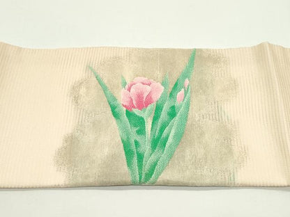 平和屋着物＊夏物　九寸名古屋帯　草花文　正絹　逸品　CABJ9131rv