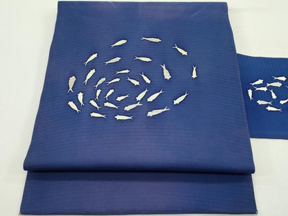 平和屋着物＊夏物　絽塩瀬　九寸名古屋帯　魚　正絹　逸品　CABJ9133rv