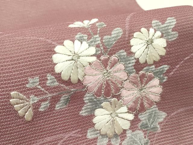平和屋着物＊夏物　九寸名古屋帯　手描き　駒刺繍　菊　銀糸　正絹　逸品　未使用　CABJ9134rv