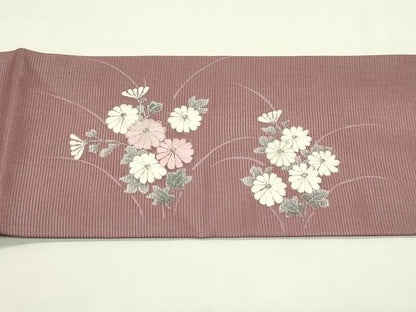 平和屋着物＊夏物　九寸名古屋帯　手描き　駒刺繍　菊　銀糸　正絹　逸品　未使用　CABJ9134rv