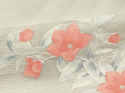 平和屋着物＊夏物　九寸名古屋帯　草花文　銀糸　正絹　逸品　未使用　CABJ9136rv