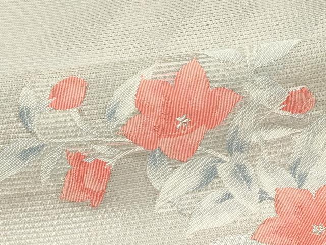 平和屋着物＊夏物　九寸名古屋帯　草花文　銀糸　正絹　逸品　未使用　CABJ9136rv