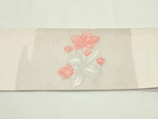 平和屋着物＊夏物　九寸名古屋帯　草花文　銀糸　正絹　逸品　未使用　CABJ9136rv