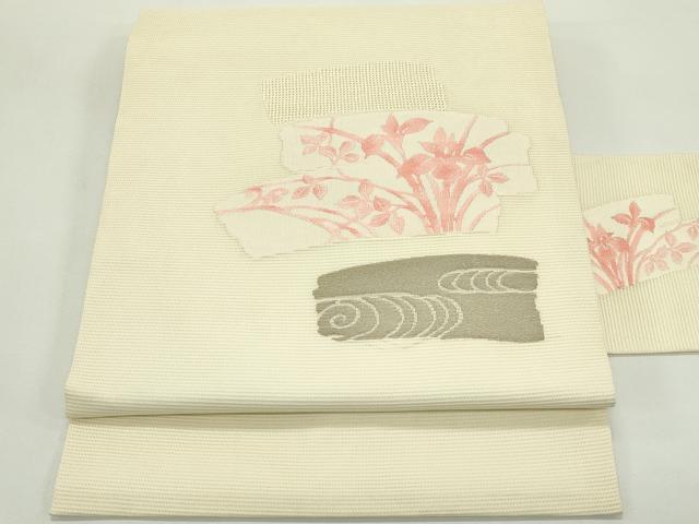 平和屋着物＊夏物　九寸名古屋帯　杜若　銀糸　正絹　逸品　CABJ9137rv