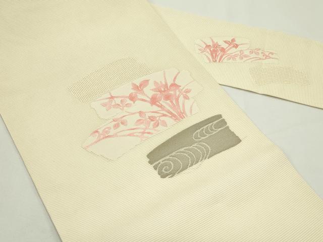 平和屋着物＊夏物　九寸名古屋帯　杜若　銀糸　正絹　逸品　CABJ9137rv