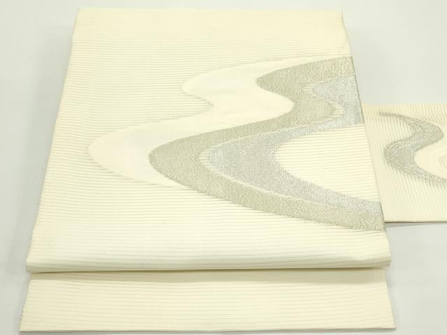 平和屋着物＊夏物　九寸名古屋帯　流水文　金銀糸　正絹　逸品　CABJ9139rv