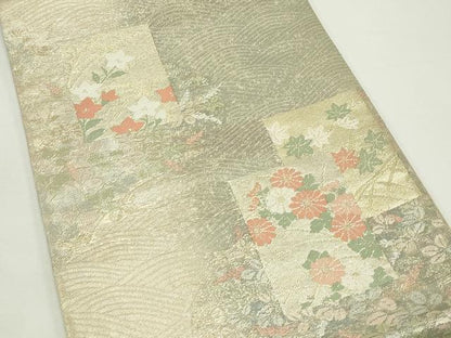 平和屋着物＊夏物　六通柄袋帯　色紙重ね秋草文　金銀糸　正絹　逸品　CABJ9143rv