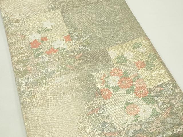 平和屋着物＊夏物　六通柄袋帯　色紙重ね秋草文　金銀糸　正絹　逸品　CABJ9143rv