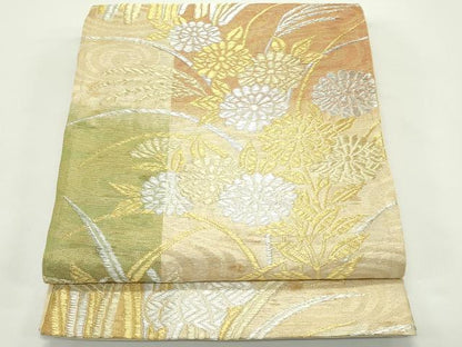 平和屋着物＊夏物　六通柄袋帯　菊　杜若　金銀糸　正絹　逸品　CABJ9144rv