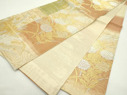 平和屋着物＊夏物　六通柄袋帯　菊　杜若　金銀糸　正絹　逸品　CABJ9144rv