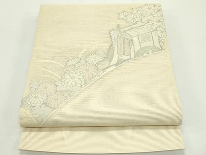 平和屋着物＊夏物　太鼓柄袋帯　絽綴れ　御所車菊楓文　銀糸　正絹　逸品　未使用　CABJ9145rv